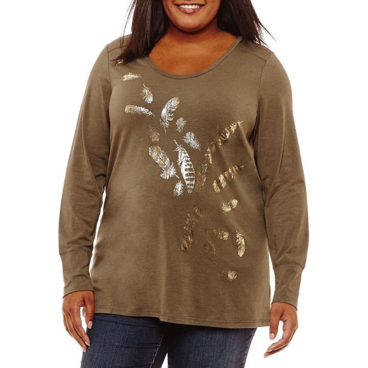 A.n.a Long Sleeve Pattern T-shirt-womens Plus