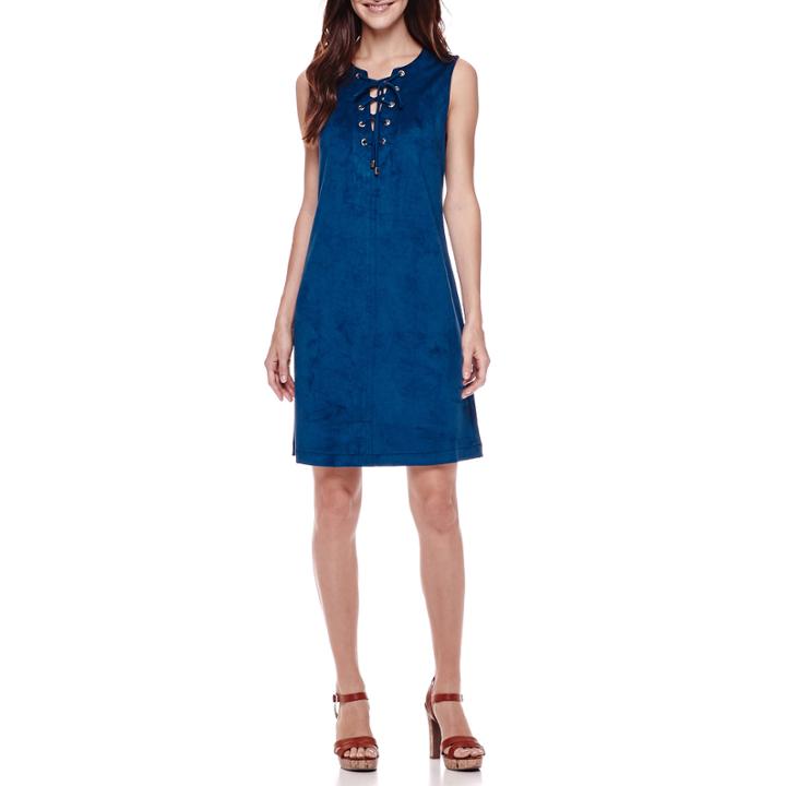 Studio 1 Sleeveless Lace-up Faux Suede Dress