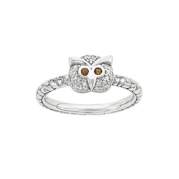 Genuine Garnet And Diamond-accent Sterling Silver Stackable Owl Ring