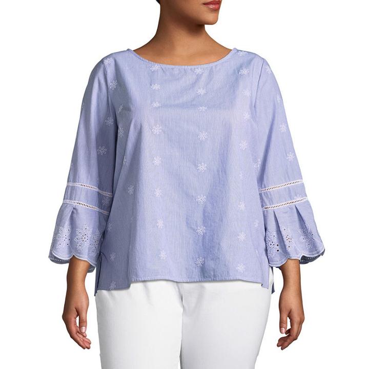 Liz Claiborne Embroidered Shirting Top- Plus