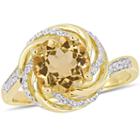 Womens Diamond Accent Yellow Citrine Gold Over Silver Cocktail Ring