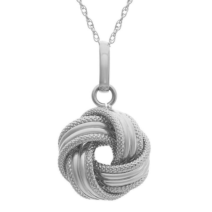 Womens 14k White Gold Knot Pendant Necklace
