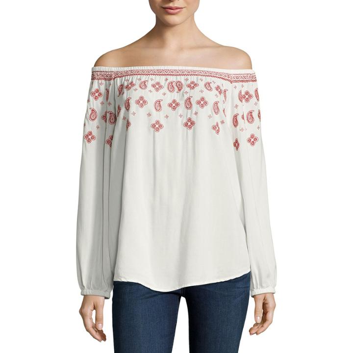 St. John's Bay Long Sleeve Crew Neck Woven Blouse