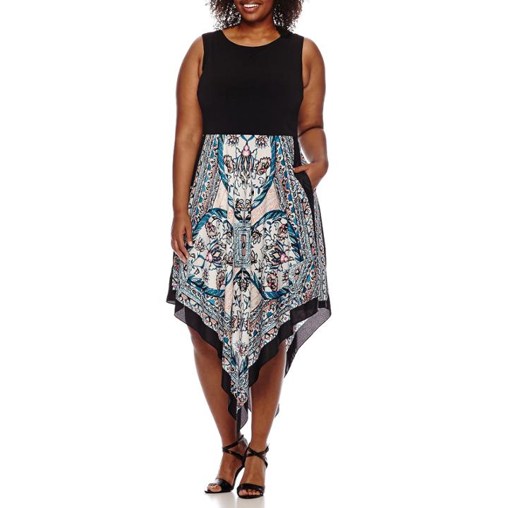 Donna Ricco Sleeveless Colorblock Aztec Hi-lo Dress - Plus