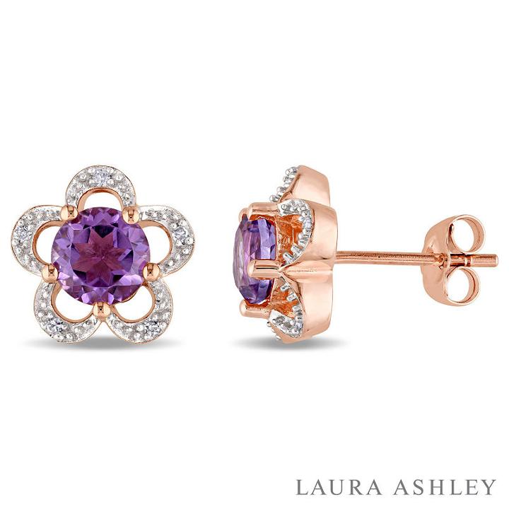 Laura Ashley Diamond Accent Genuine Purple Amethyst 10.9mm Stud Earrings