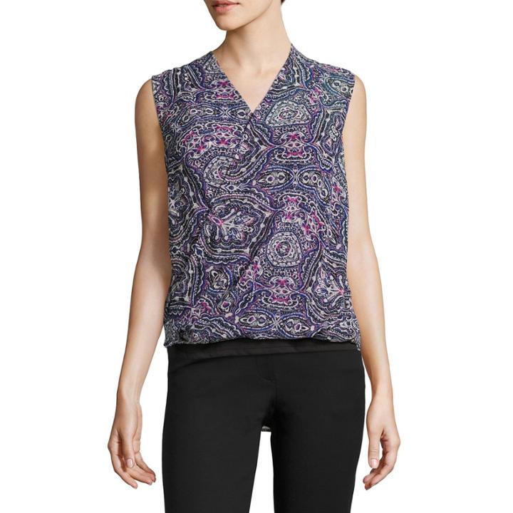Liz Claiborne Sleeveless V Neck Wrap-front Blouse