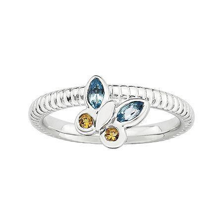 Personally Stackable Genuine Gemstone Sterling Silver Butterfly Ring
