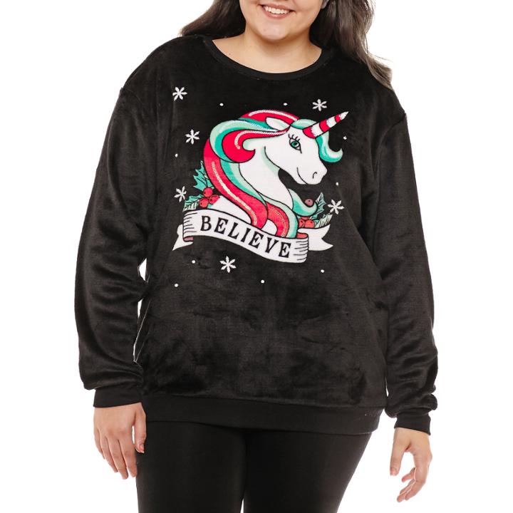 Fuzzy Ugly Christmas Sweatshirt-juniors Plus