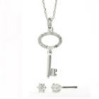 Sparkle Allure&trade; Cubic Zirconia Silver-plated Stud Earrings And Key Pendant Necklace Set
