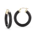 Black Onyx 10k Gold 31.1mm Hoop Earrings