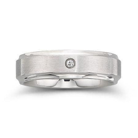 Mens 6mm Stainless Steel Diamond-accent Band
