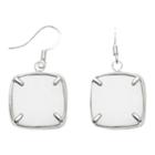 Dyed White Quartz Square Drop Earrings Sterling Silver