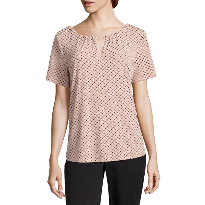 Worthington Short Sleeve Keyhole Neck T-shirt-womens