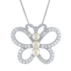 Womens White Cultured Freshwater Pearls Butterfly Pendant Necklace