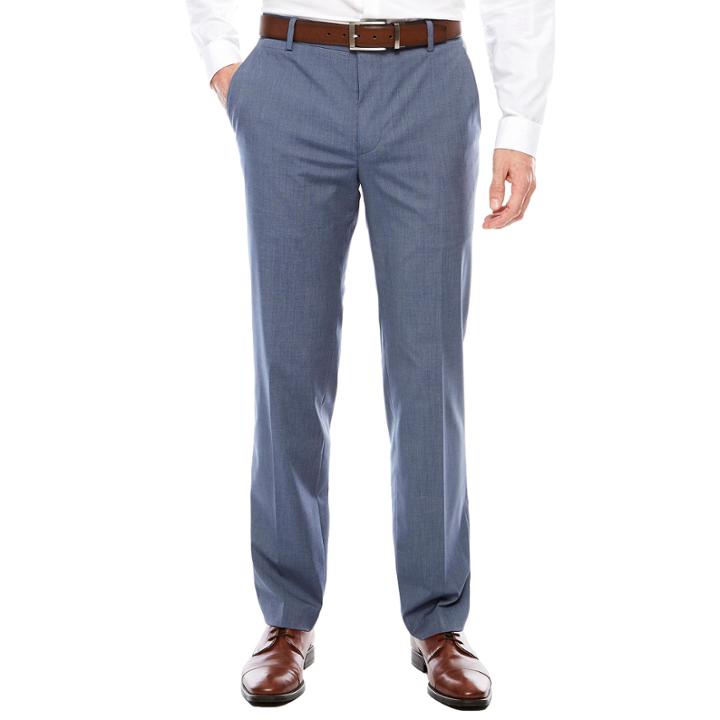 Men's Jf J. Ferrar Texture Stretch Light Blue Flat-front Straight-leg Super Slim-fit Pants