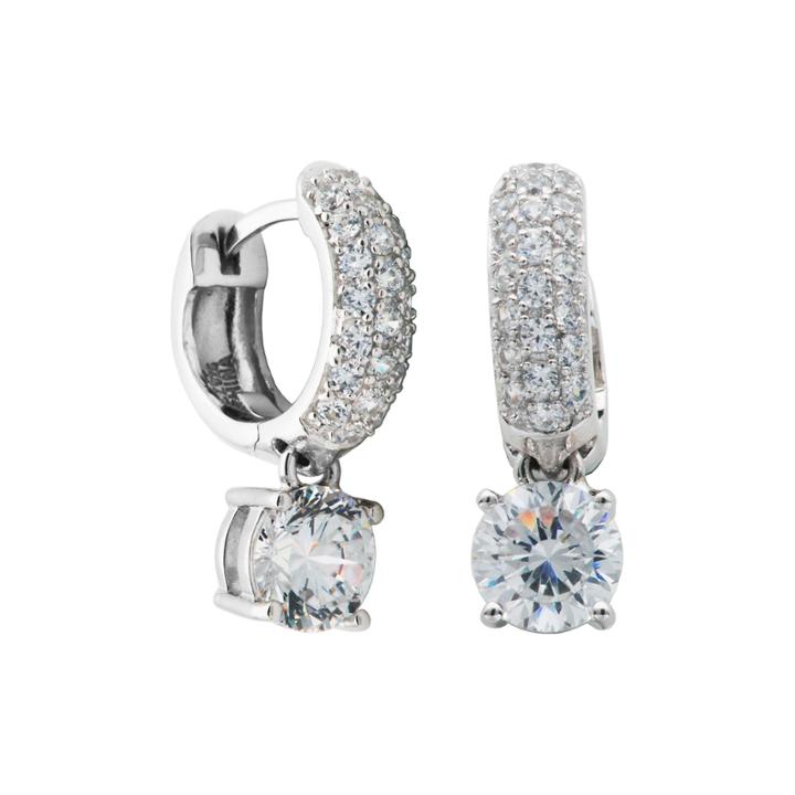 100 Facets By Diamonart Cubic Zirconia Sterling Silver Drop Hoop Earrings