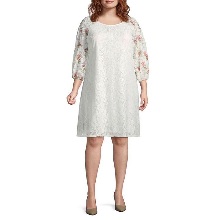Danny & Nicole 3/4 Sleeve Embroidered Floral Shift Dress-plus