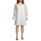 Danny & Nicole 3/4 Sleeve Embroidered Floral Shift Dress-plus