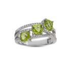 Genuine Peridot And Lab Created White Sapphire Sterling Silver 3 Stone Ring