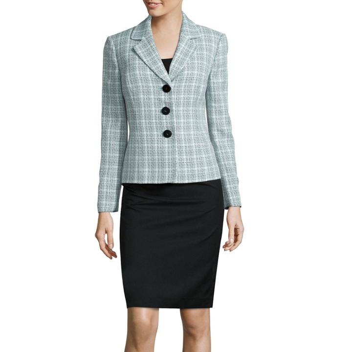 Le Suit Long-sleeve Plaid Tweed Skirt Suit Set