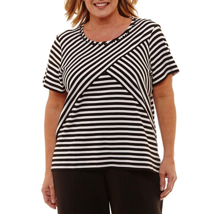 Alfred Dunner Out And About Spliced Stripe T-shirt- Plus