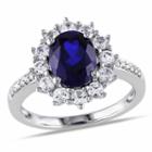 Womens Diamond Accent Lab Created Sapphire Blue Sterling Silver Cocktail Ring