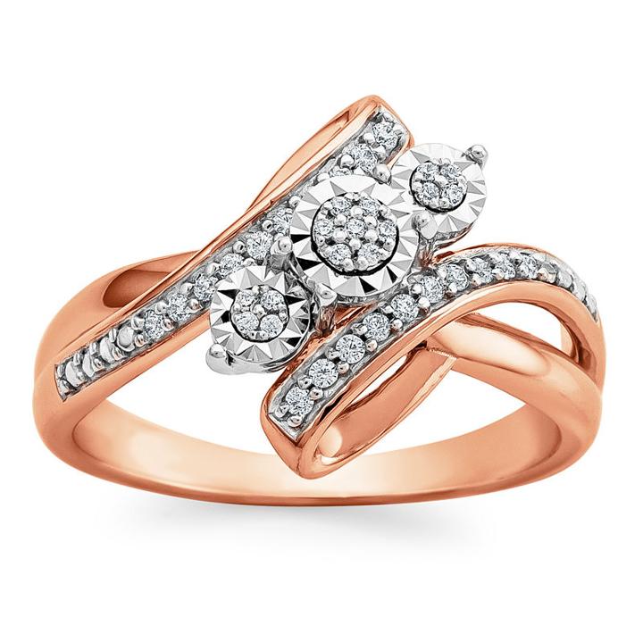 Womens 1/7 Ct. T.w. Genuine White Diamond 14k Rose Gold Over Silver Cocktail Ring