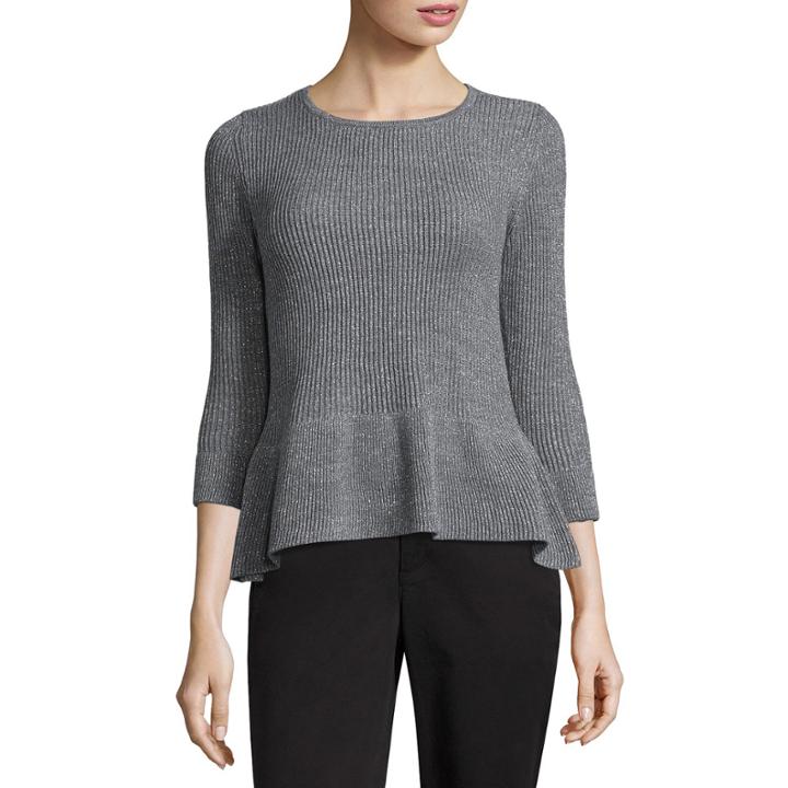 Liz Claiborne 3/4 Sleeve Scoop Neck Peplum Sweater