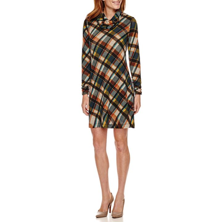 R & K Originals Long-sleeve Cowlneck Shift Dress - Petite