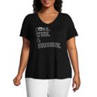 Boutique + Short Sleeve V Neck Dogs. Wine & Sunshine. Graphic T-shirt - Plus