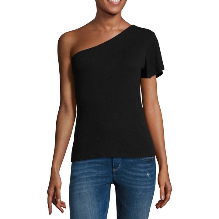 Arizona One Shoulder Flutter Sleeve Top- Juniors
