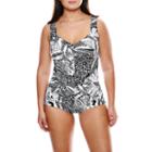 Azul By Maxine Of Hollywood Shirred-front 1-piece Swimsuit - Plus