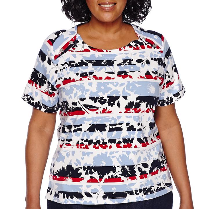 Alfred Dunner All Aboard Short-sleeve Graphic Striped Flower Tee - Plus