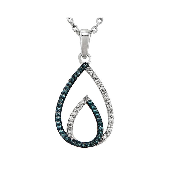 1/7 Ct. T.w. White And Color-enhanced Blue Diamond Sterling Silver Teardrop Pendant Necklace