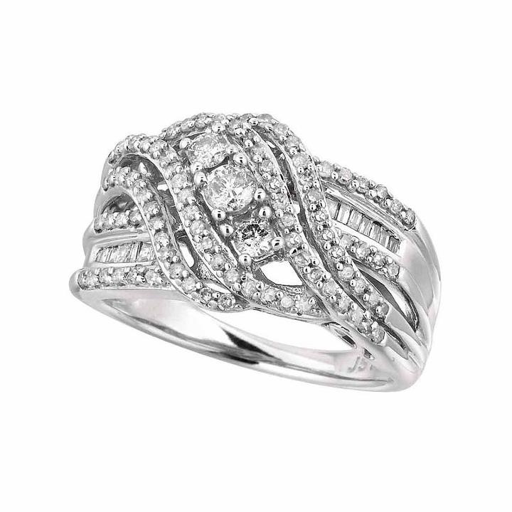 Womens 3/4 Ct. T.w. Genuine Diamond White 10k Gold Diamond Cocktail Ring