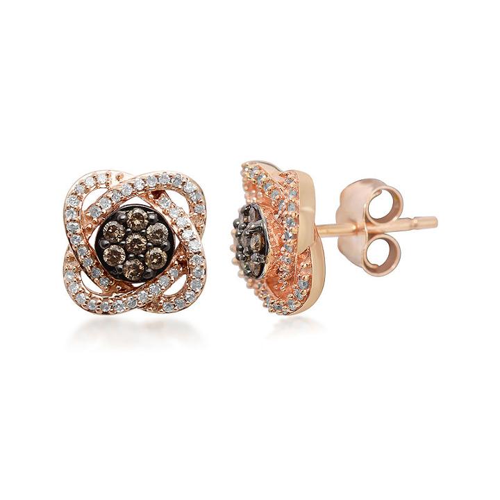 1/3 Ct. T.w. White & Champagne Diamond 10k Rose Gold Flower Stud Earrings