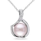 Womens Diamond Accent Pink Pearl Sterling Silver Pendant Necklace