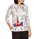 Alfred Dunner 3/4 Sleeve Scenic Print Top