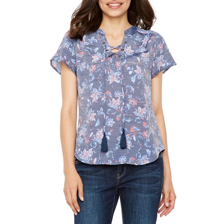 St. John's Bay Short Sleeve Round Neck Blouse-petites