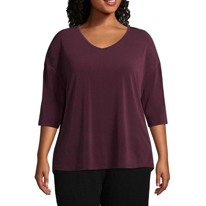 Worthington 3/4 Dolman Sleeve Lace Yoke Blouse - Plus