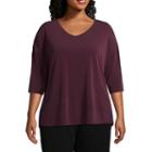 Worthington 3/4 Dolman Sleeve Lace Yoke Blouse - Plus