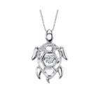 Dancing Cubic Zirconia Sterling Silver Turtle Pendant Necklace