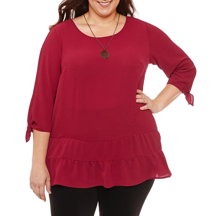 Alyx 3/4 Sleeve Round Neck Crepe Blouse-plus