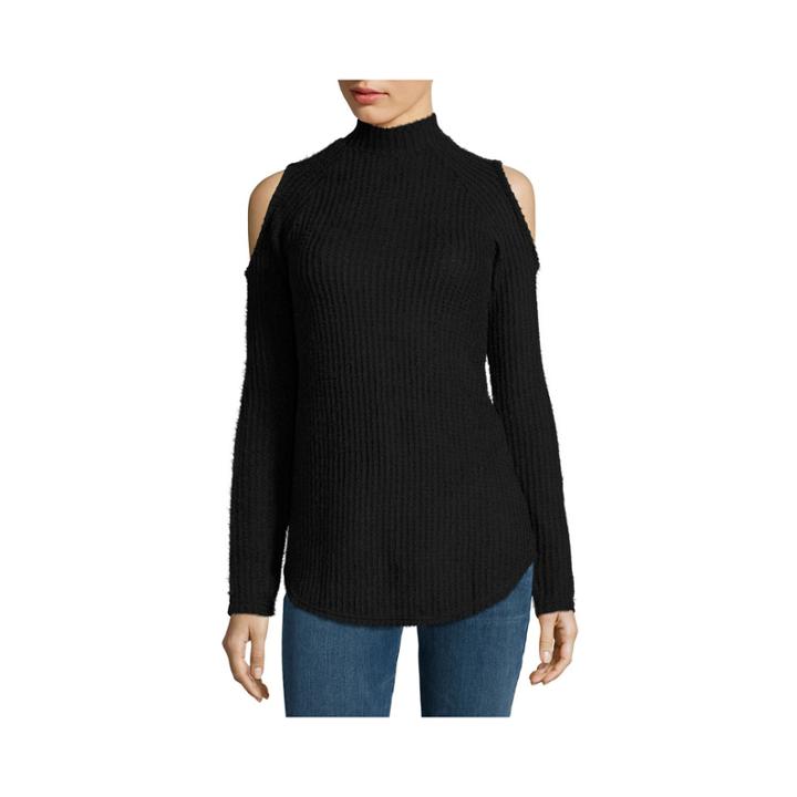 Decree Long Sleeve Cold Shoulder Mock Neck Top - Juniors