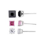 Diamonart Not Applicable 3 Pair 5 Ct. T.w. White Cubic Zirconia Sterling Silver Earring Sets