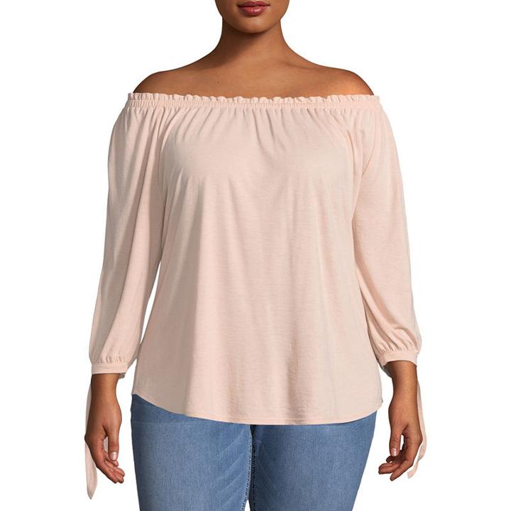 Boutique + 3/4 Sleeve Crew Neck T-shirt-womens Plus