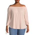 Boutique + 3/4 Sleeve Crew Neck T-shirt-womens Plus