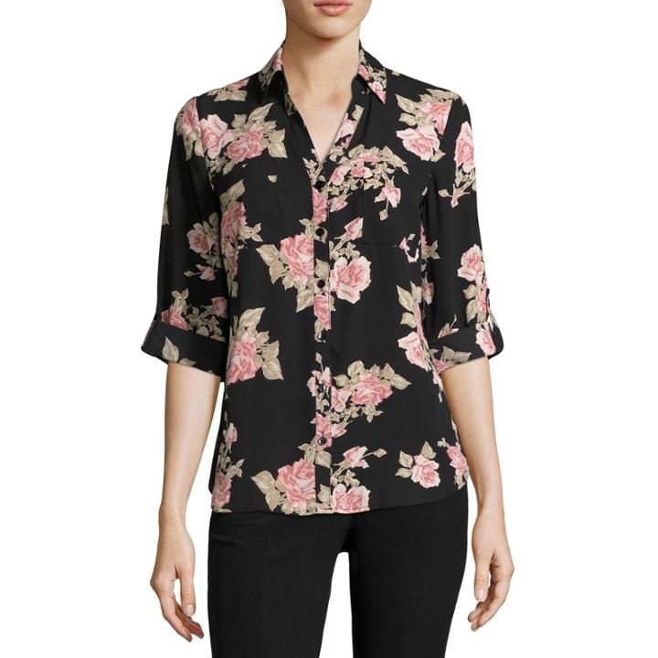 By & By Long Sleeve Georgette Floral Blouse-juniors