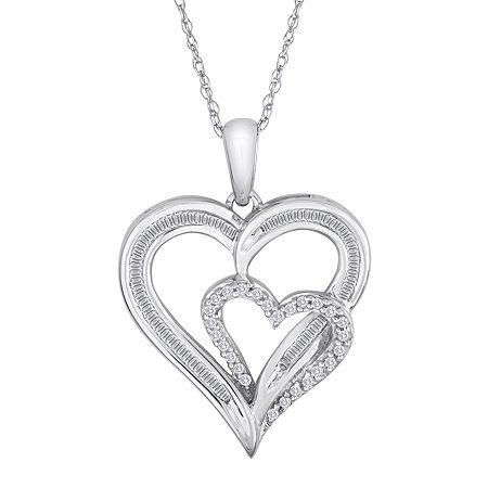 1/4 Ct. T.w. Diamond 10k White Gold Double Heart Pendant Necklace