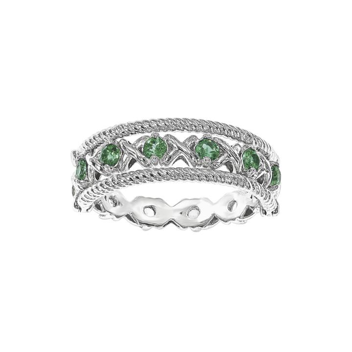 Personally Stackable Lab-created Emerald And White Sapphire Sterling Silver Stackable Flip Ring